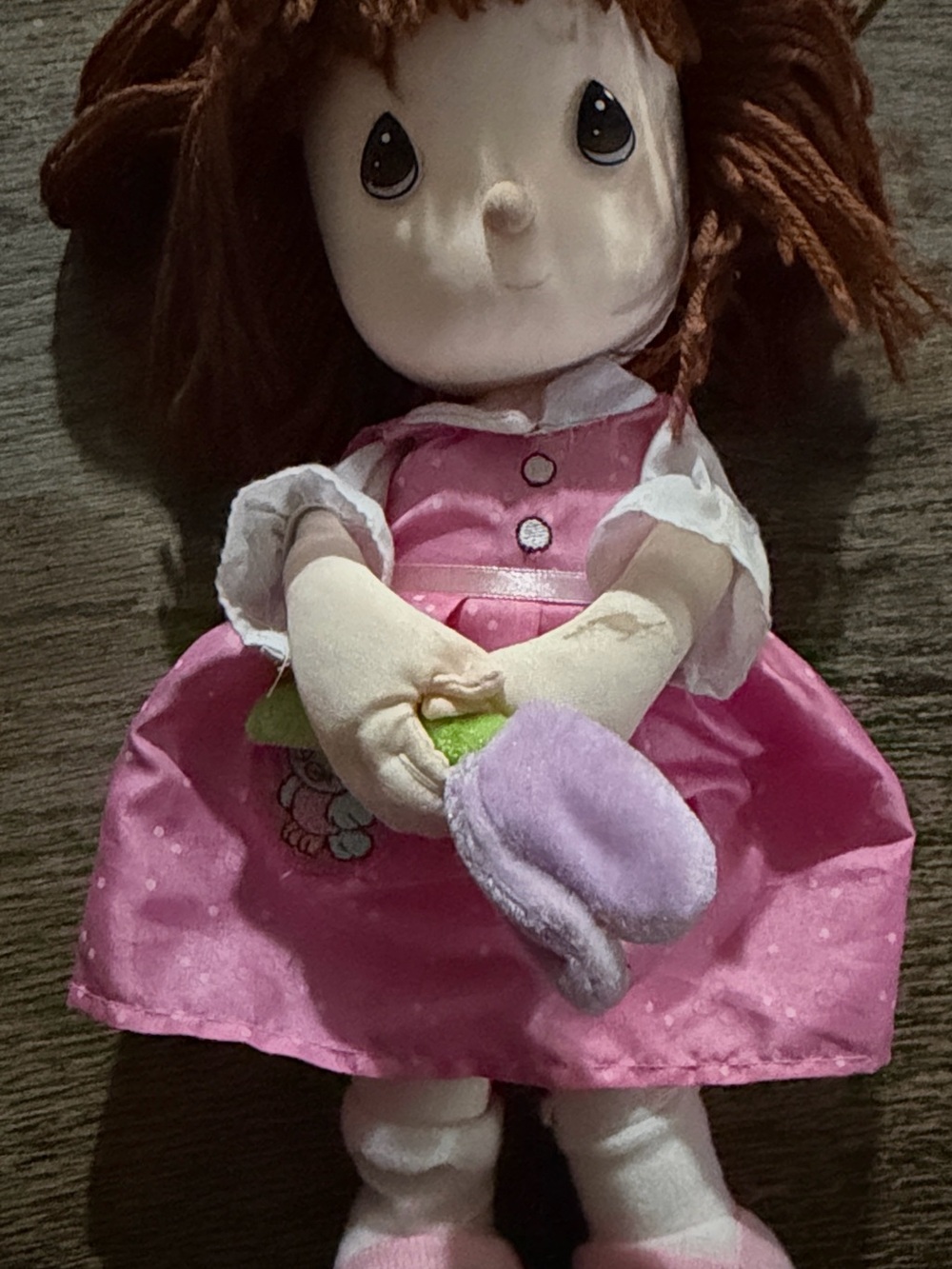 Precious Moments Doll Rag Soft Cute Pink Dress Purple Flower 12” VTG 2011